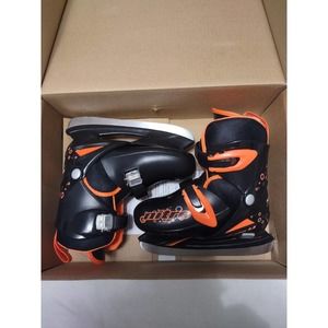 NIB LAKE PLACID NITRO BOYS ADJUSTABLE BLACK/ORRANGE HOCKEY SKATES - SIZES 11-13